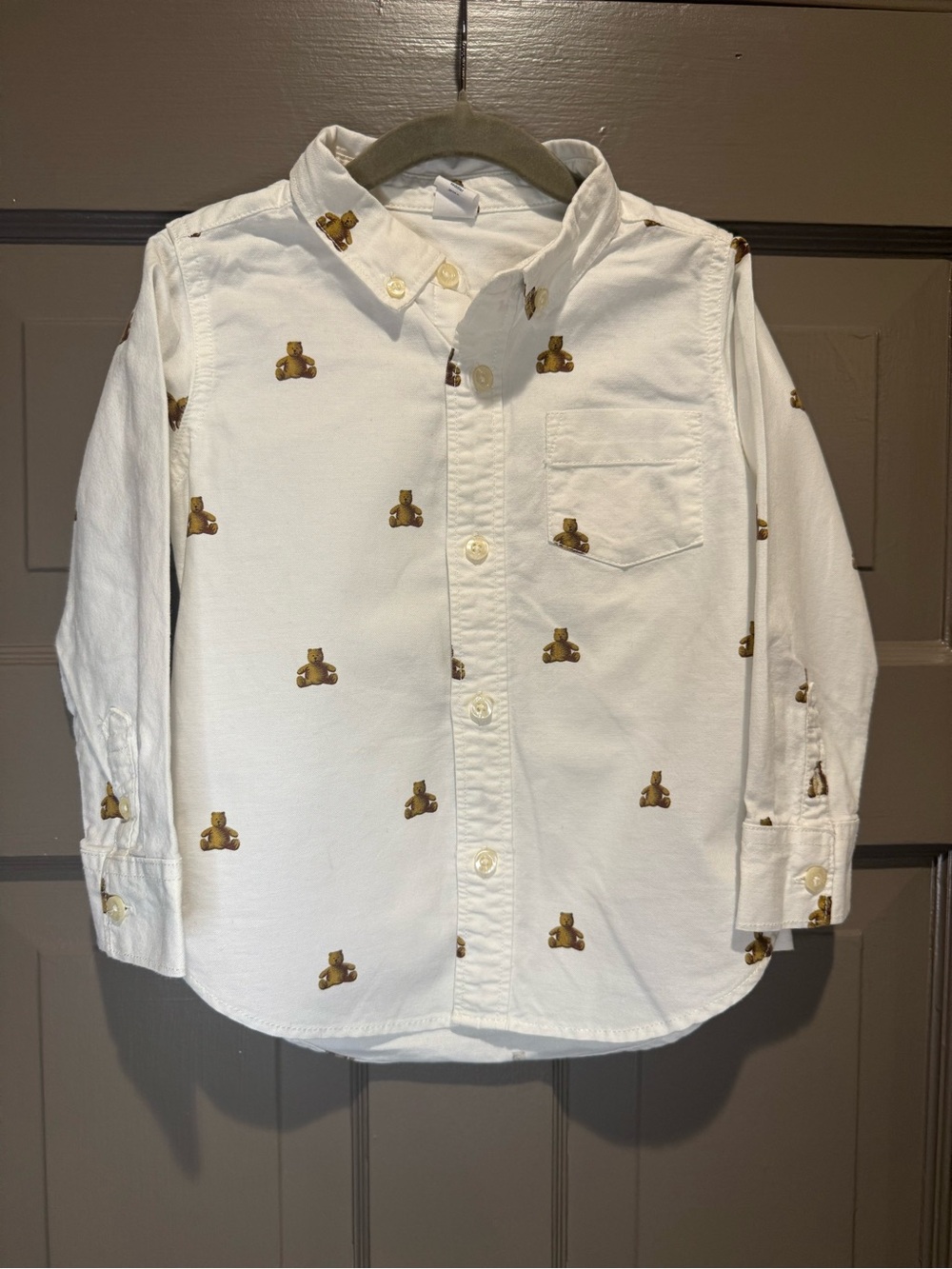 Gap Kids White Button-Up Shirt with Teddy Bear Print 3T
